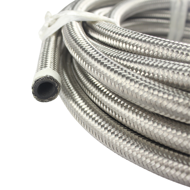 High Performance Stainless Steel Braided Fuel Pipe Tube Hose 550mm Silver 